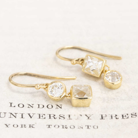 2.28ctw Old European & French Cut Diamond Double Bezel Drop Earrings