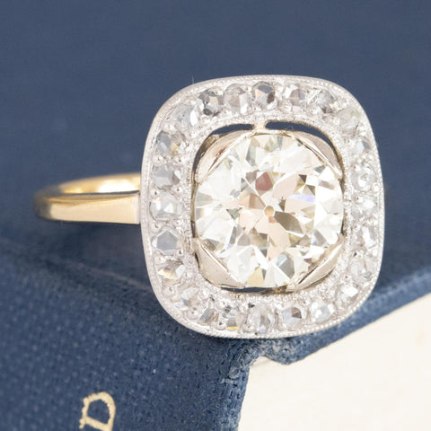 2.38ctw Edwardian Old European Cut Diamond Target Ring