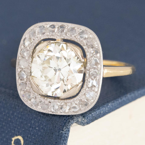 2.38ctw Edwardian Old European Cut Diamond Target Ring