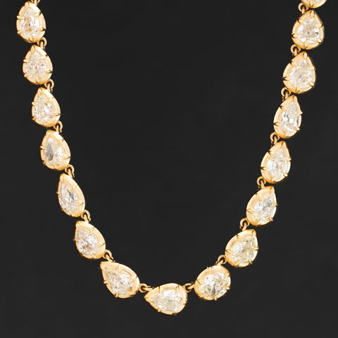 23.00ctw Pear Cut Diamond Collet Tennis Necklace