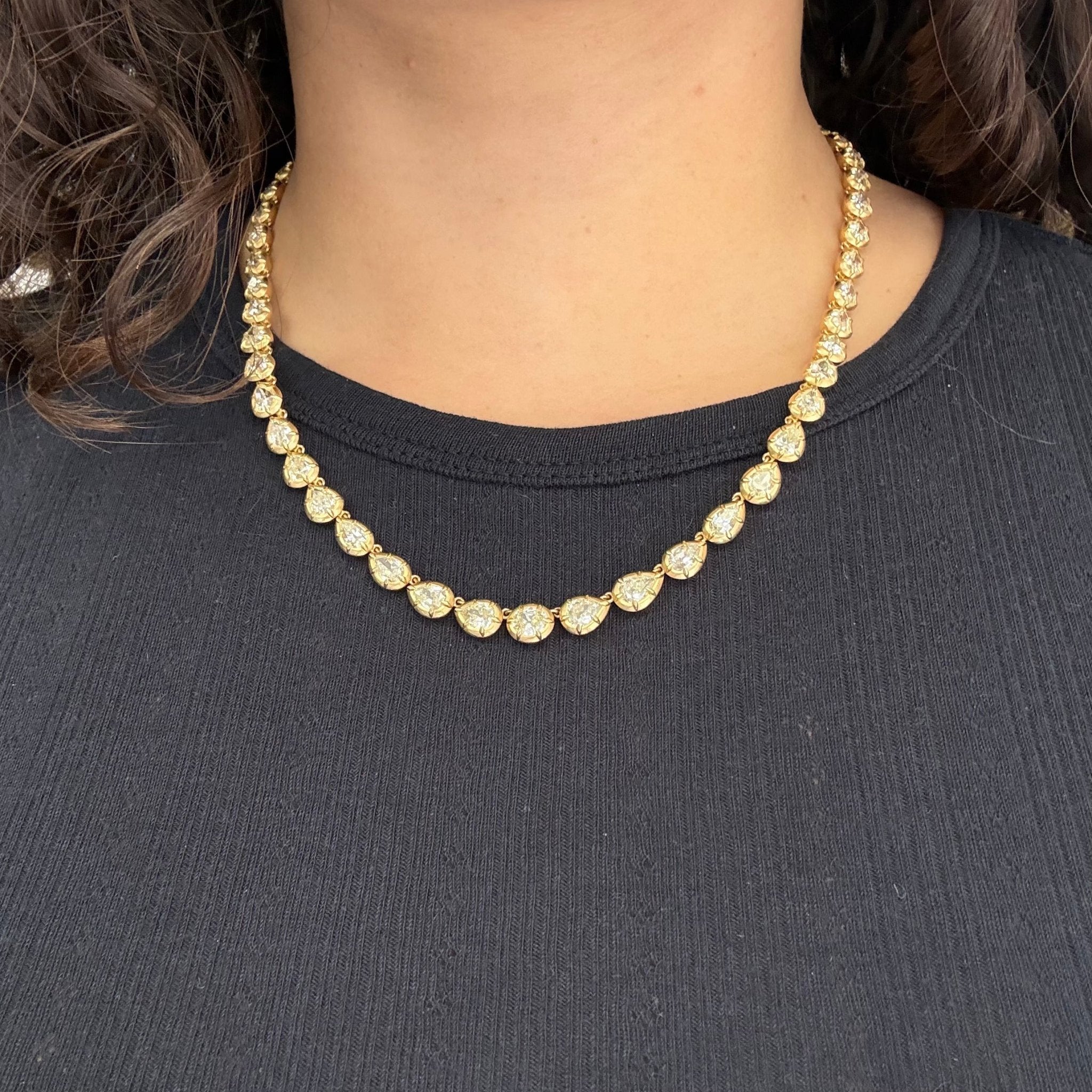 23.00ctw Pear Cut Diamond Collet Tennis Necklace
