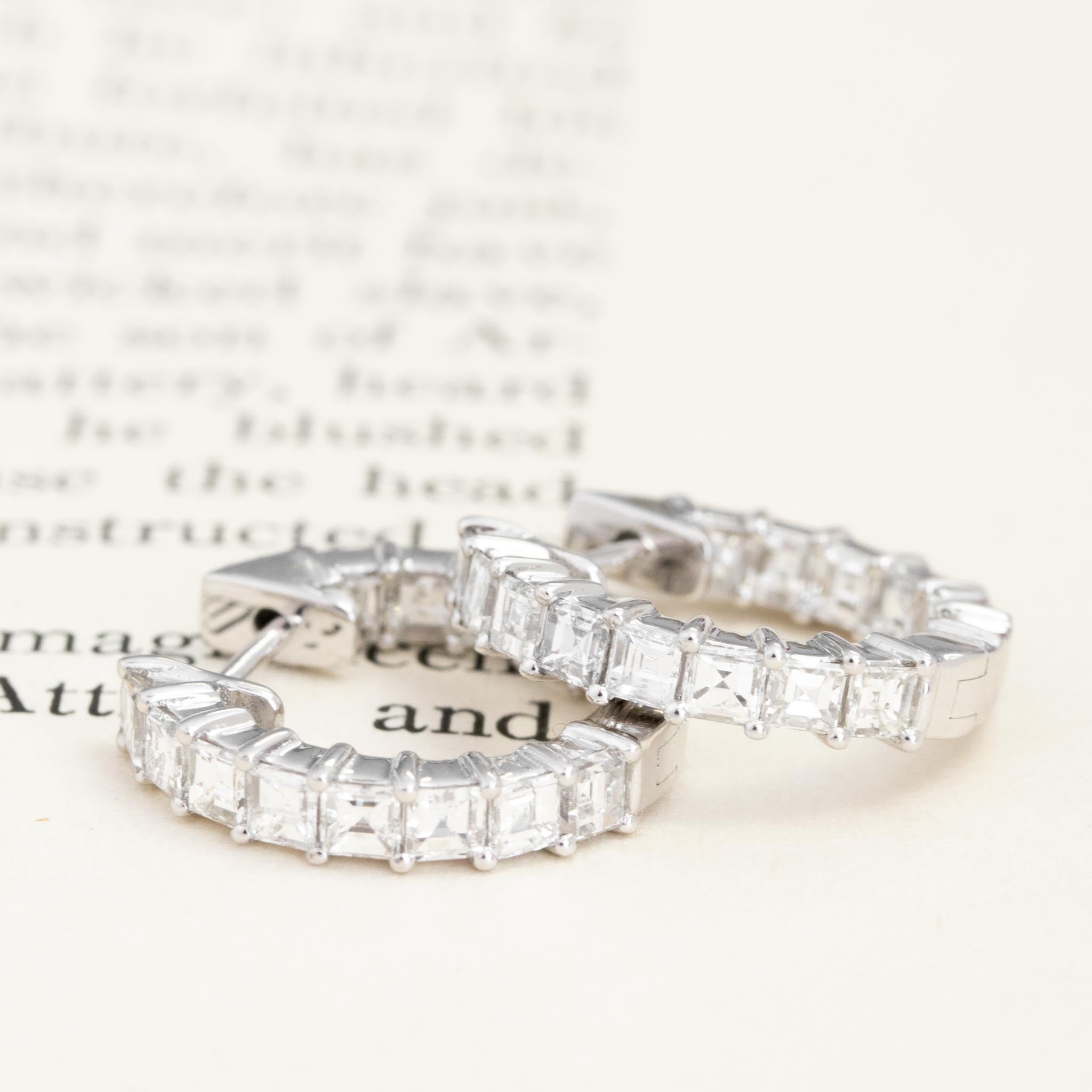 2.30ctw Carre Cut Diamond Hoop Earrings