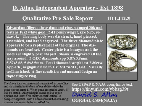 2.30ctw Edwardian Old European Cut Diamond Trilogy Ring