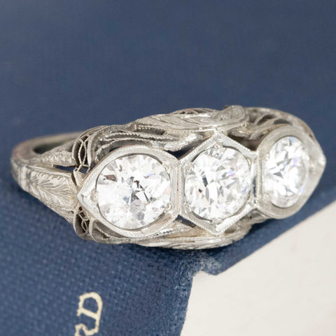 2.30ctw Edwardian Old European Cut Diamond Trilogy Ring