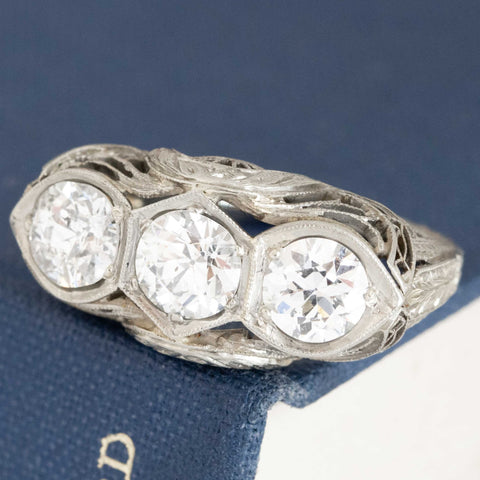 2.30ctw Edwardian Old European Cut Diamond Trilogy Ring