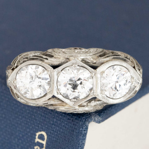 2.30ctw Edwardian Old European Cut Diamond Trilogy Ring