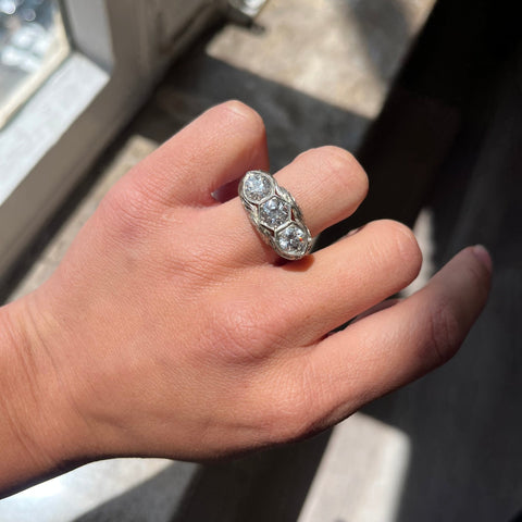 2.30ctw Edwardian Old European Cut Diamond Trilogy Ring