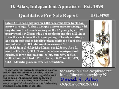 2.30ctw Old European Cut Diamond Dormeuse Earrings
