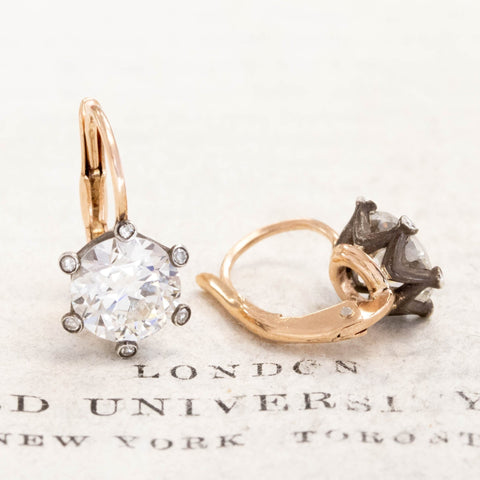 2.30ctw Old European Cut Diamond Dormeuse Earrings