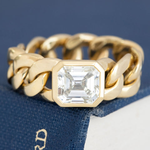 2.31ct Asscher Cut Diamond Bezel Chain Ring, GIA