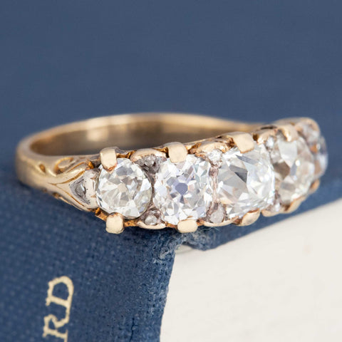 2.31ctw Antique Old Mine Cut Diamond 5-Stone Scroll Band