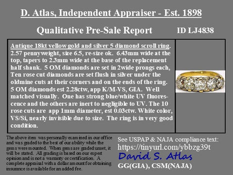 2.31ctw Antique Old Mine Cut Diamond 5-Stone Scroll Band