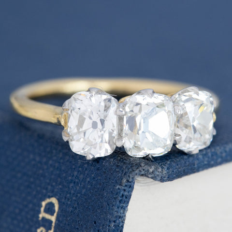 2.31ctw Old Mine Cut Diamond Trilogy Ring