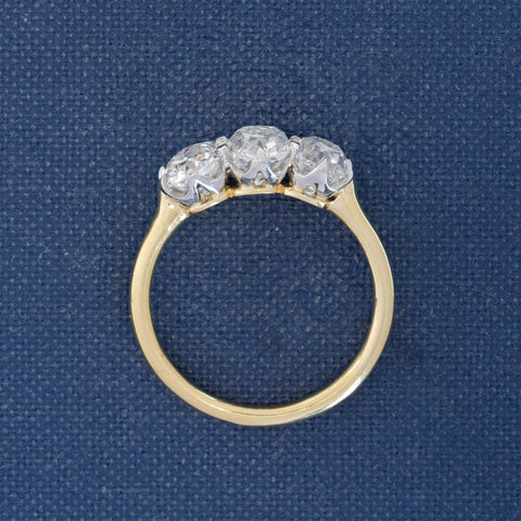2.31ctw Old Mine Cut Diamond Trilogy Ring