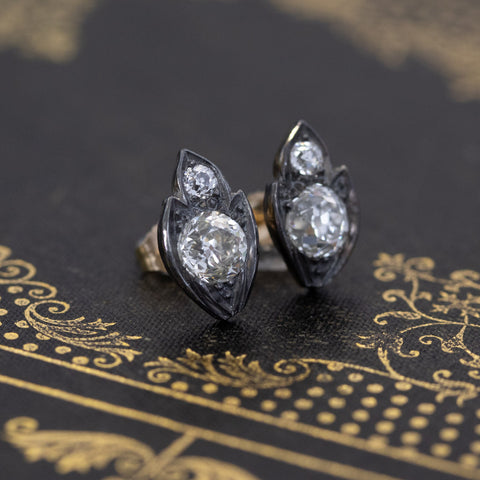 2.31ctw Victorian Diamond Leaf Motif Stud Earrings