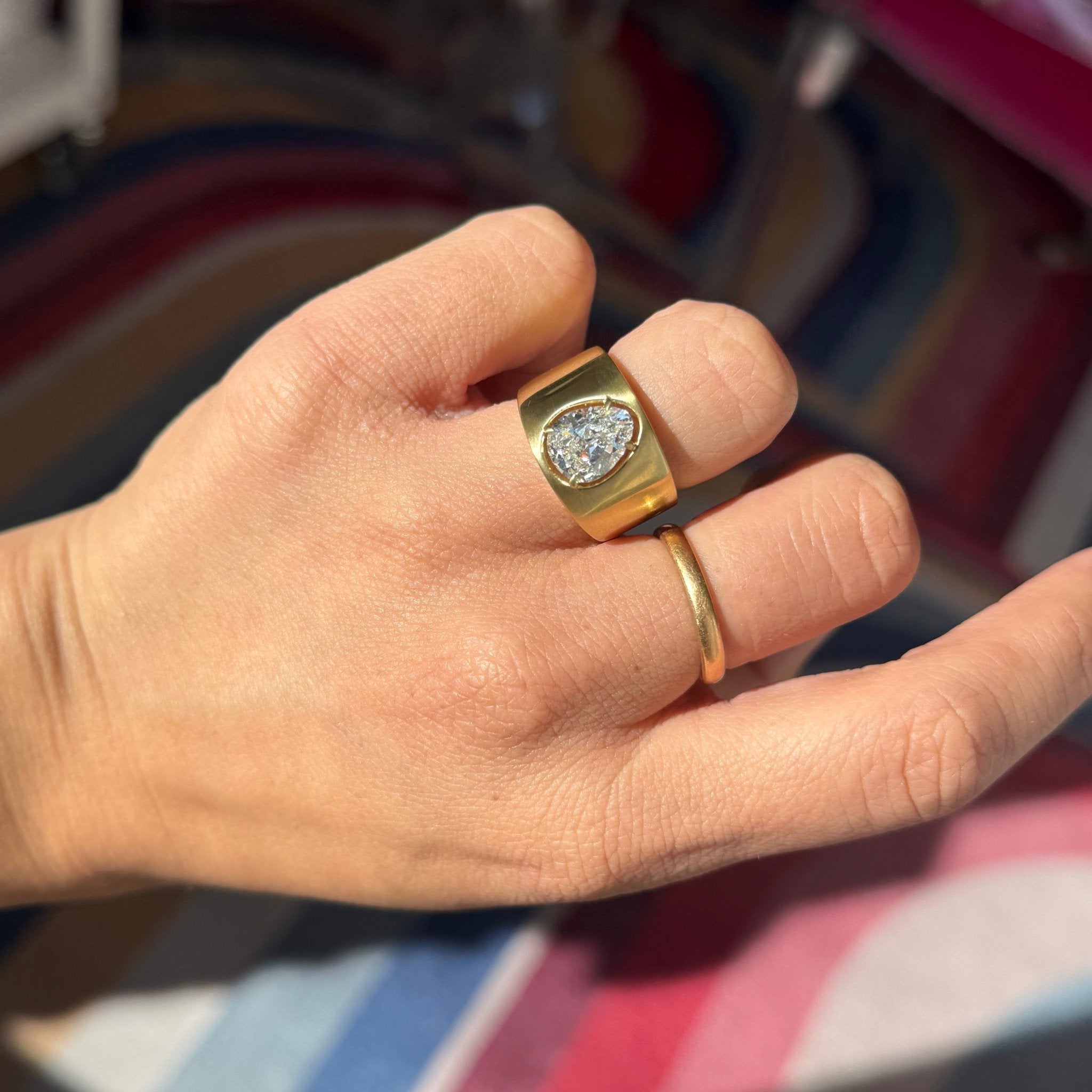 2.32ct Vintage Pear Cut Diamond Cigar Ring, GIA I VS2