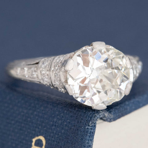 2.34ct Old Mine Oval Cut Diamond Art Deco Solitaire