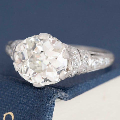 2.34ct Old Mine Oval Cut Diamond Art Deco Solitaire
