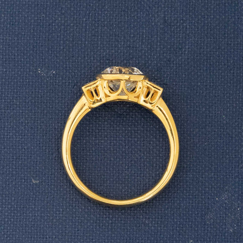 2.34ctw Old European & Emerald Cut Diamond Trilogy Ring