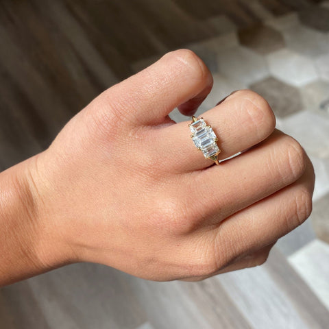 2.35ctw Emerald Cut Diamond Trilogy Ring, GIA E SI2