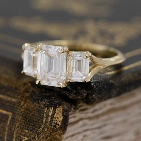 2.35ctw Emerald Cut Diamond Trilogy Ring, GIA E SI2