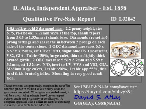 2.35ctw Vintage Old European Cut Diamond Trilogy Ring