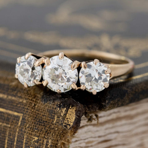 2.35ctw Vintage Old European Cut Diamond Trilogy Ring