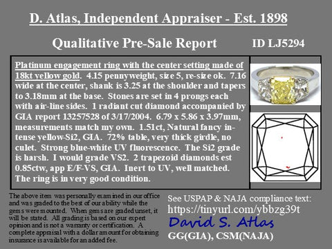 2.36ctw Fancy Intense Yellow Radiant Cut Diamond Trilogy Ring, GIA