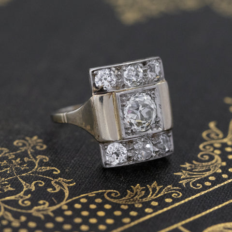 2.39ctw Antique Old Mine Cut Diamond Cluster Ring