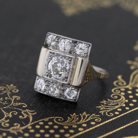 2.39ctw Antique Old Mine Cut Diamond Cluster Ring