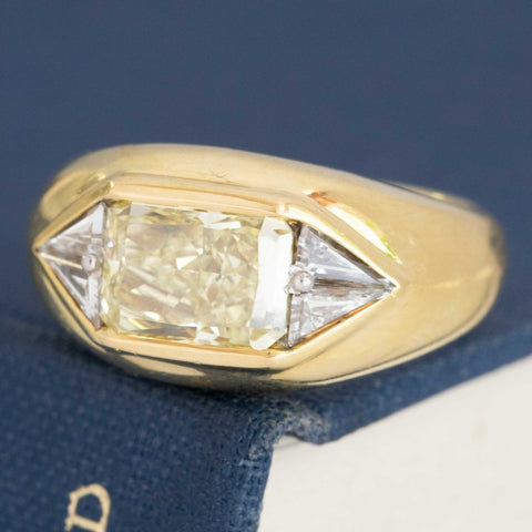 2.19ctw Vintage Fancy Yellow Radiant Cut Diamond Trilogy Ring, by Bvlgari c. 1970s