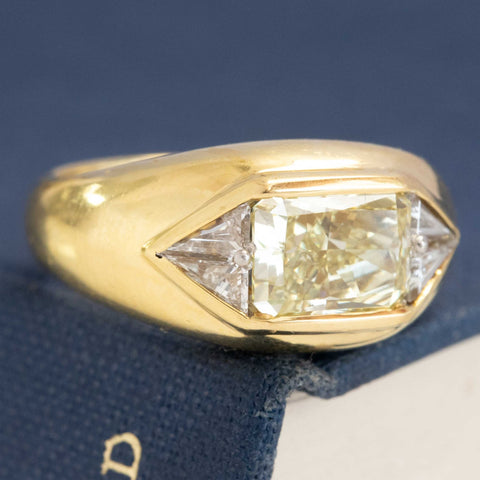 2.19ctw Vintage Fancy Yellow Radiant Cut Diamond Trilogy Ring, by Bvlgari c. 1970s