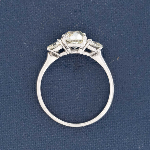 2.39ctw Vintage Old Mine Cut Diamond Trilogy Ring