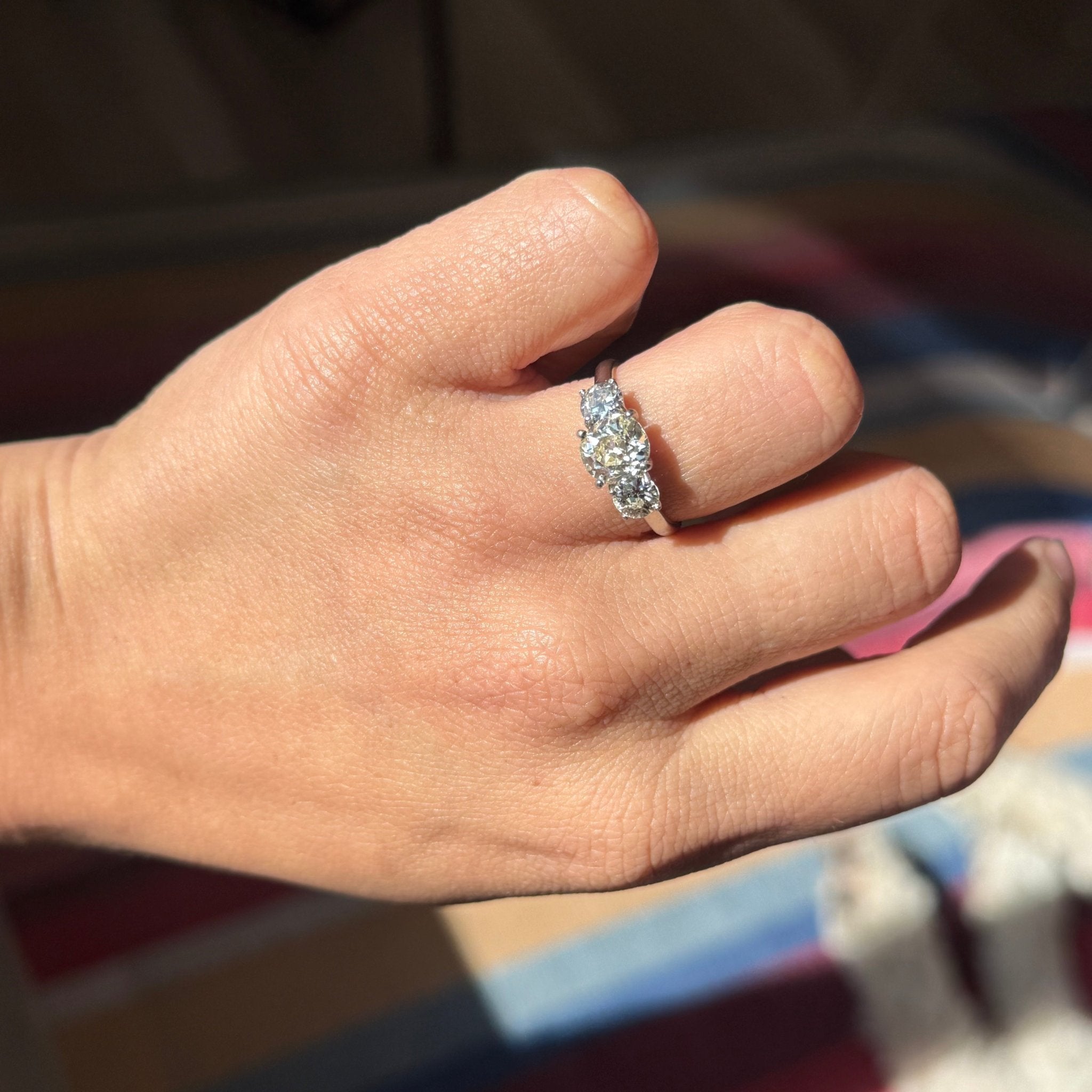 2.39ctw Vintage Old Mine Cut Diamond Trilogy Ring