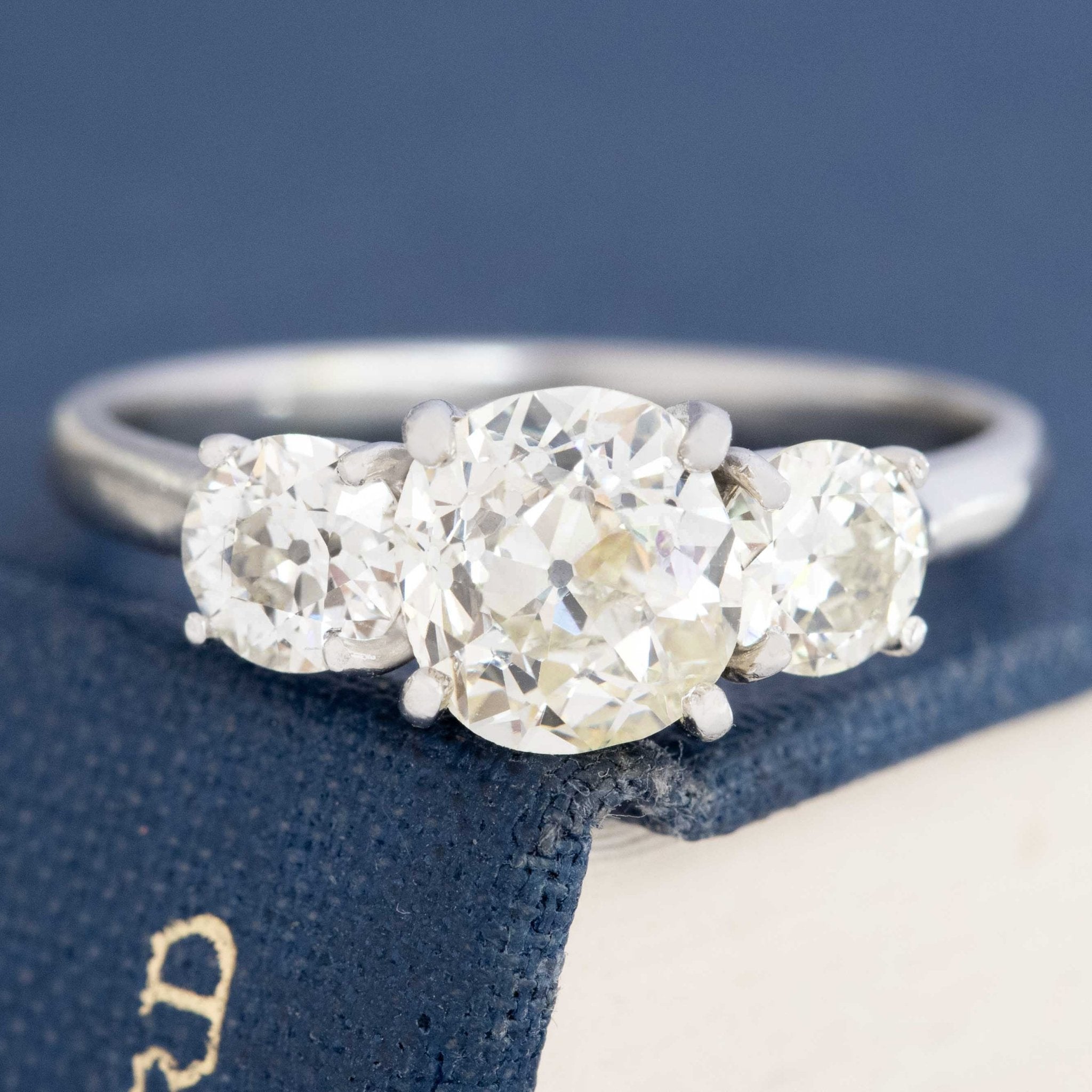 2.39ctw Vintage Old Mine Cut Diamond Trilogy Ring