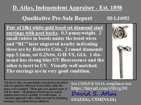 .23ctw Petite Round Brilliant Cut Diamond Stud Earrings by Roberto Coin