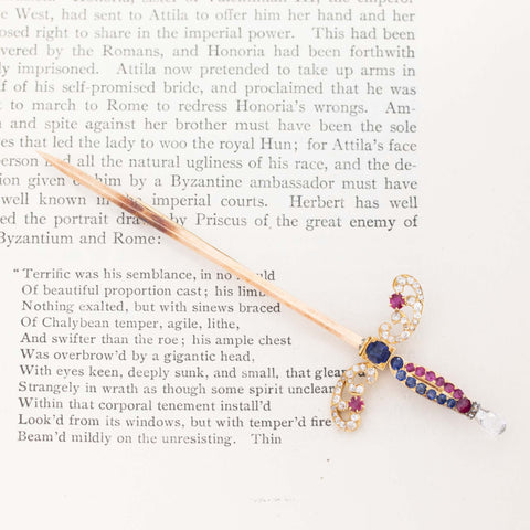 2.40ctw Antique Diamond, Ruby & Sapphire Sword Pin