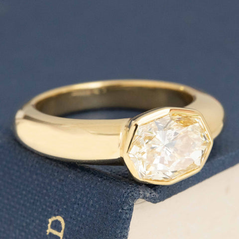 2.42ct Octagonal Radiant Cut Diamond Bezel Solitaire, GIA