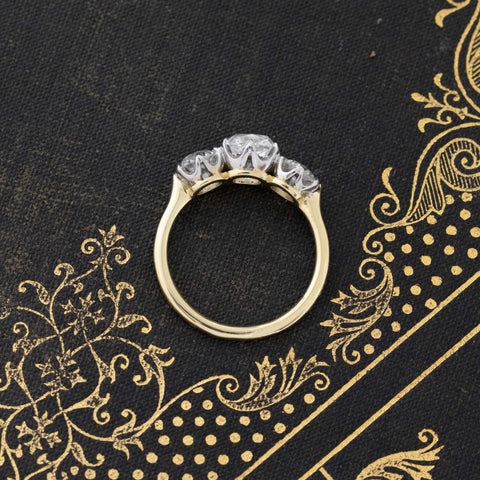 2.42ctw Old Mine & Old European Cut Diamond Trilogy Ring, GIA