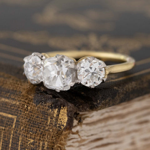 2.42ctw Old Mine & Old European Cut Diamond Trilogy Ring, GIA