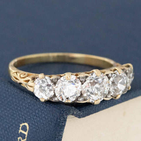 2.45ctw Victorian Old European Cut Diamond 5-Stone Graduated Band