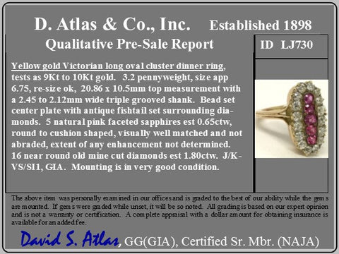 2.45ctw Victorian Old Mine Cut Diamond & Sapphire Cluster Ring
