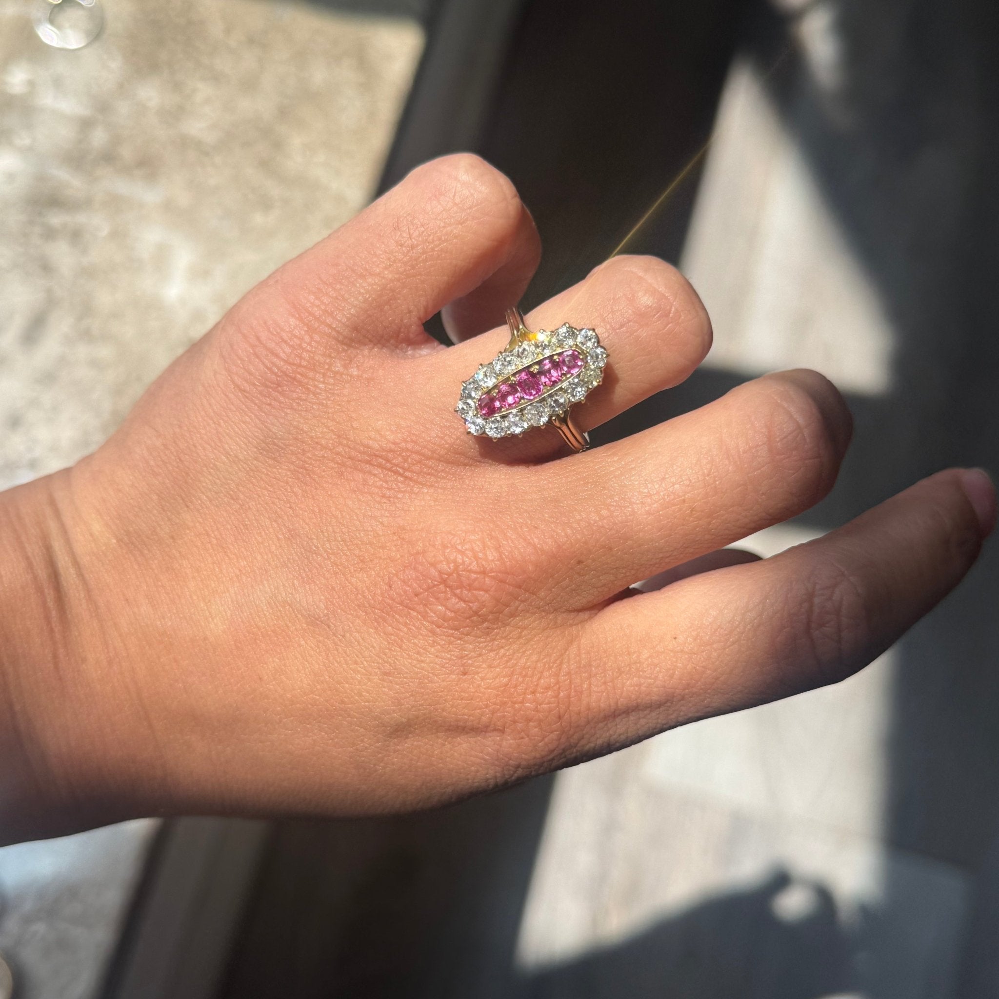 2.45ctw Victorian Old Mine Cut Diamond & Sapphire Cluster Ring