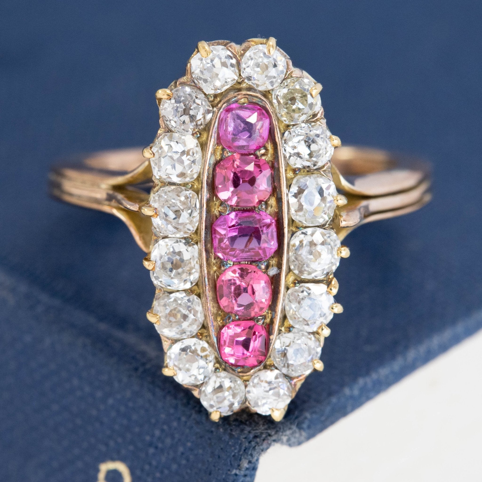 2.45ctw Victorian Old Mine Cut Diamond & Sapphire Cluster Ring