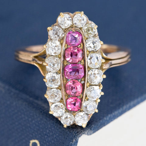 2.45ctw Victorian Old Mine Cut Diamond & Sapphire Cluster Ring