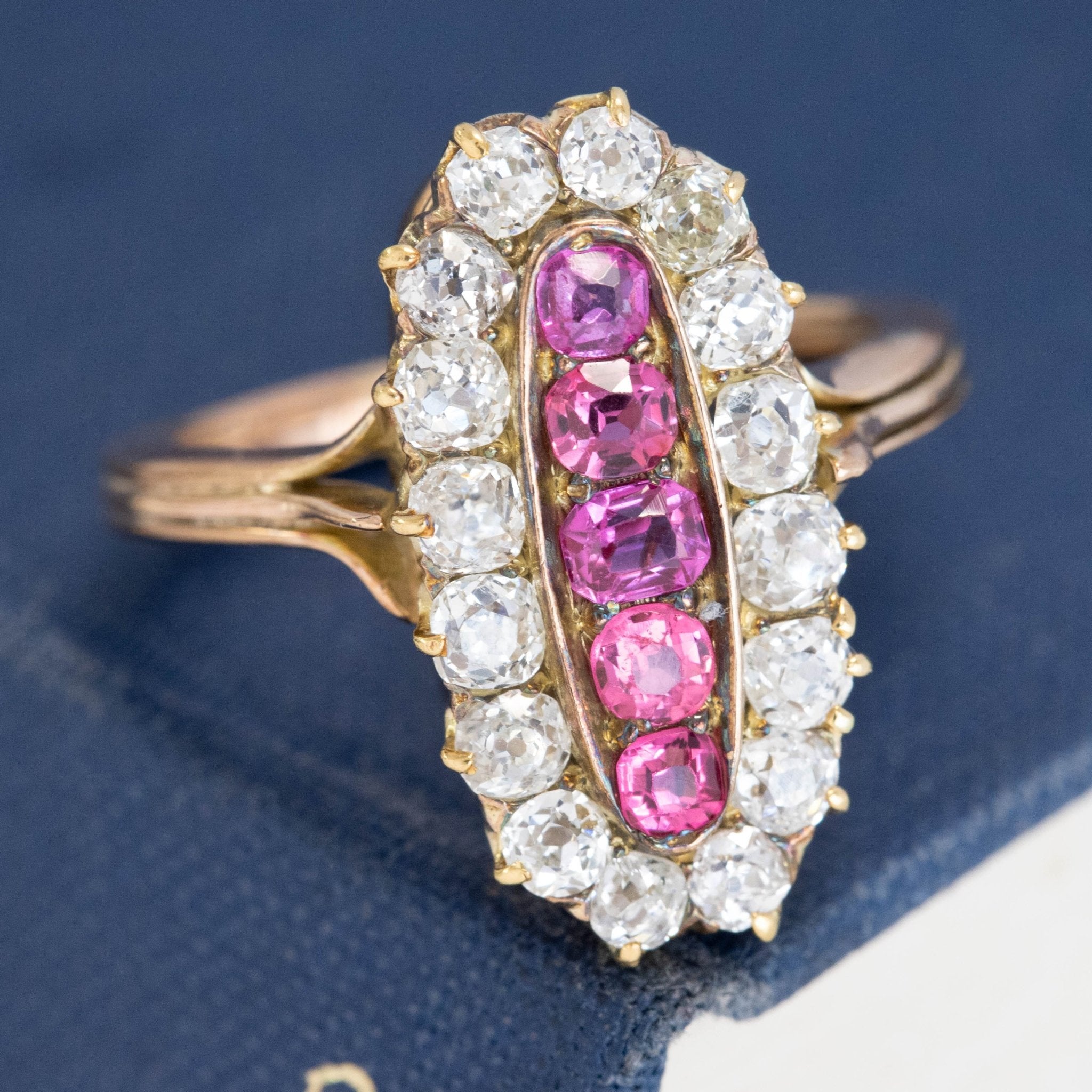 2.45ctw Victorian Old Mine Cut Diamond & Sapphire Cluster Ring