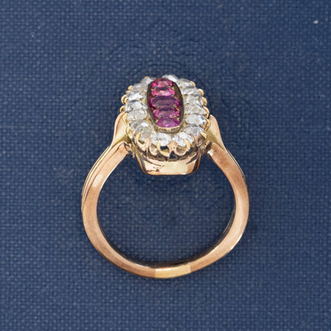 2.45ctw Victorian Old Mine Cut Diamond & Sapphire Cluster Ring