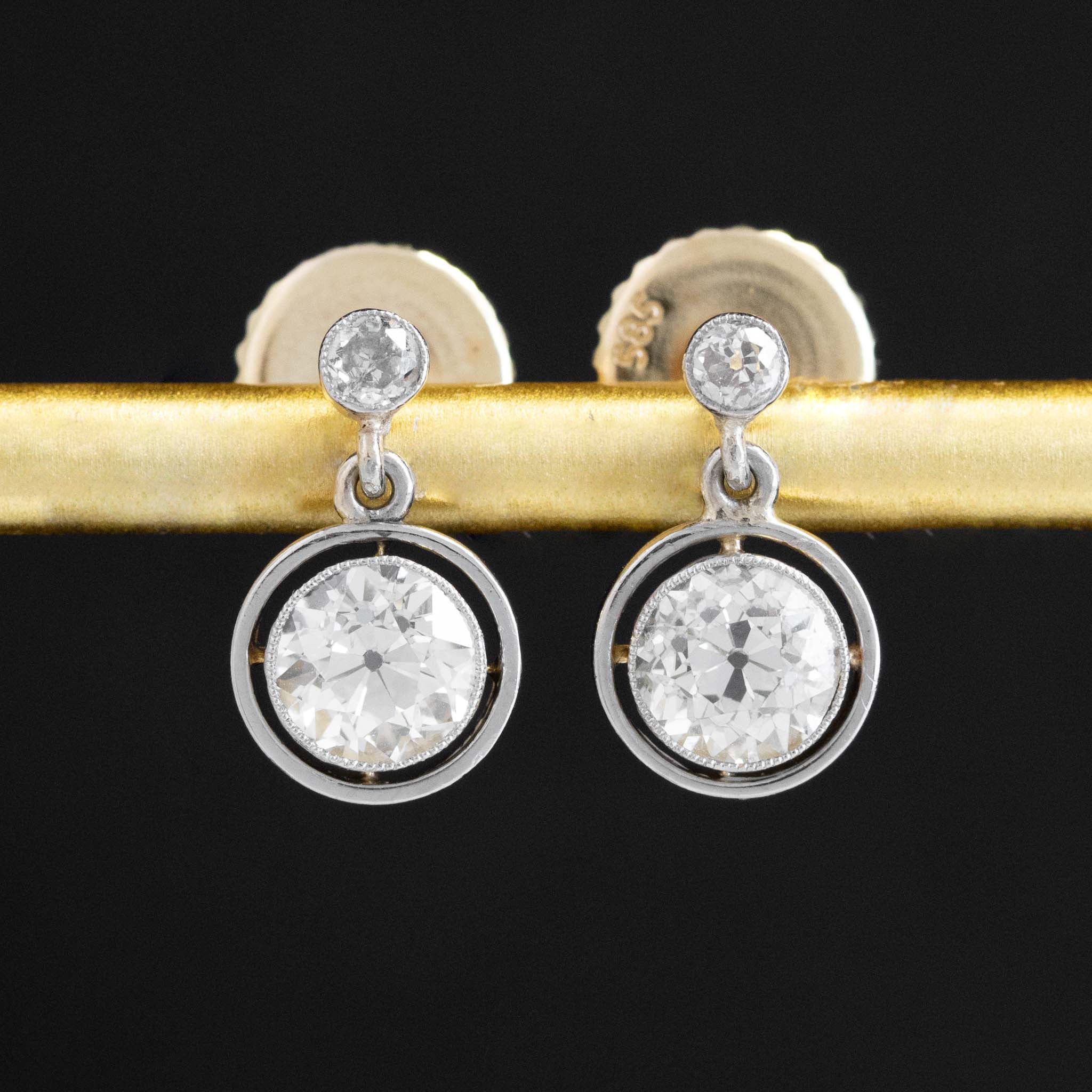 2.46ctw Edwardian Old European Cut Diamond Earrings