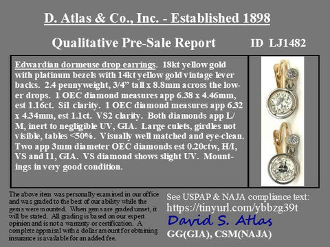 2.46ctw Edwardian Old European Cut Diamond Earrings