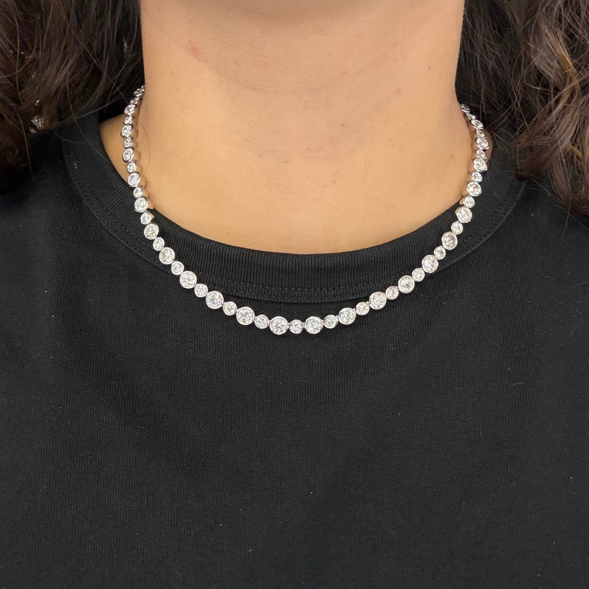 24.89ctw Old European Cut Diamond Bezel Tennis Necklace